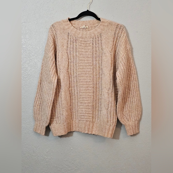 entro Sweaters - Entro Cable Knit Soft & Stretchy Crewneck Sweater Pinkish/Tan Womens Large
